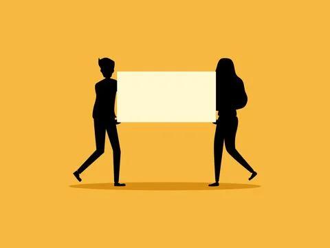 Two people are holding an empty sign Stock Illustration