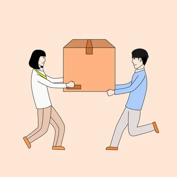 Two people are pulling a box together Stock Illustration
