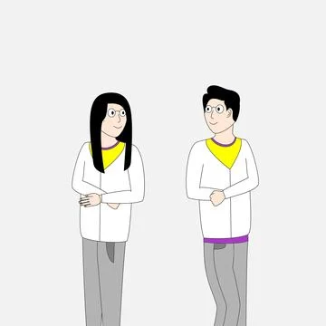 Two people are standing next to each other, one of them wearing a yellow shir Stock Illustration