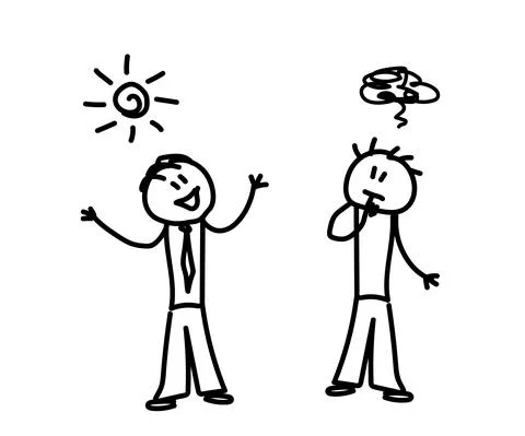 Two people are talking. Good and bad mood. Sketch. Vector. Stock Illustration