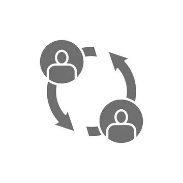 Two people with arrows, employee replacement, friendship grey icon. Stock Illustration