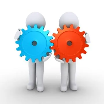 Two people with cogs as teamwork concept Stock Illustration