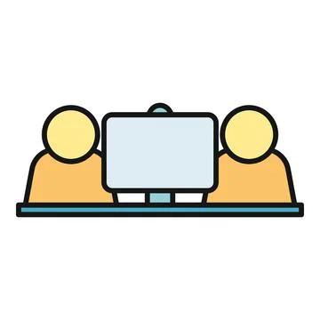 Two people collaborating online using a computer 스톡 일러스트