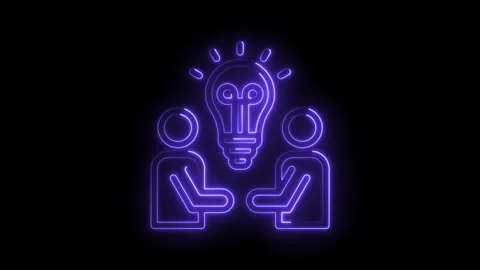 Two people collaborating sharing ideas lightbulb glowing neon purple abstra.. Stock Footage 346010019