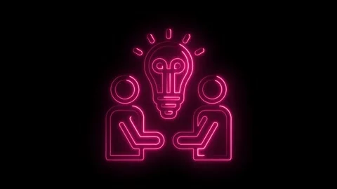 Two people collaborating sharing ideas with a glowing neon lightbulb symbol.. Stock Footage 346010022