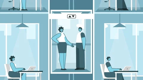 Two people communicating in elevator of work office. Flat Design Cartoon Stock Footage 165502610
