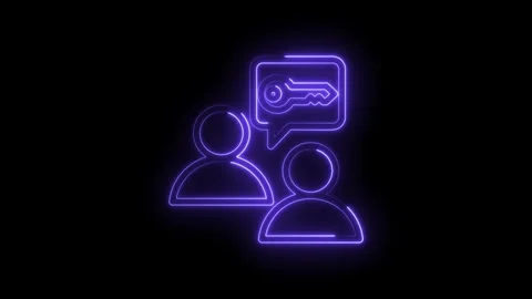 Two people communicating with a key icon in a speech bubble representing access Stock Footage 333959542