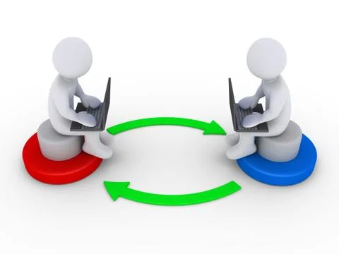 Two people with computers interact with each other Stock Illustration