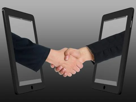 Two People In Comunication - Handshaking with Tablet Computers, Stock Photos