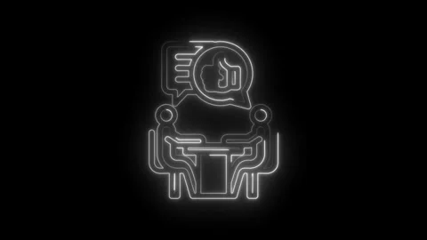 Two people in conversation with a thumbs up icon in a speech bubble glowing neon Stock Footage 333957192