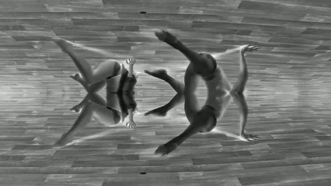 Two People Dance In The Abstraction In The Front View In Monochrome Stock Footage 85315256