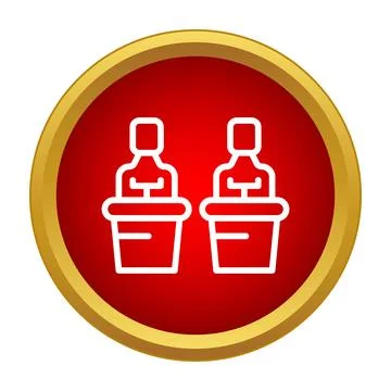 Two people debating concept at podiums icon Stock Illustration