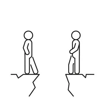 Two people on different cliff mountain, gap and conflict under communication, Stock Illustration