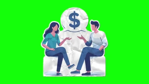 Two people discussing financial problems. paper folds green screen animation. 库存影片 277322944