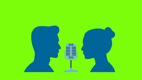 Two people discussing on microphones, conversation, discussion, communication Stock Footage 339580472