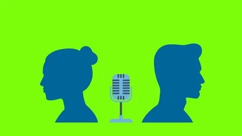 Two people discussing on microphones, conversation, discussion, communication Stock Footage 344249637