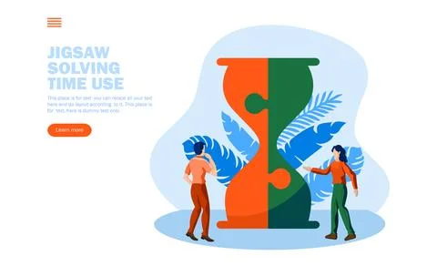 Two people discussing time saving strategy with jigsaw hour glass concept v.. Stock Illustration