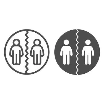 Two people dividing in circle line and solid icon, social distancing concept Stock Illustration
