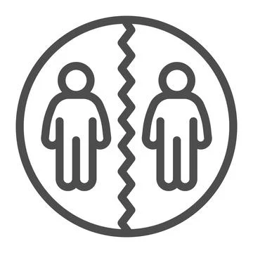 Two people dividing in circle line icon, social distancing concept, Sickness Stock Illustration