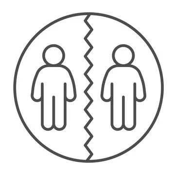 Two people dividing in circle thin line icon, social distancing concept Stock Illustration