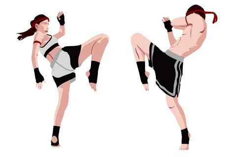 Two people doing Muay Thai moves Stock Illustration