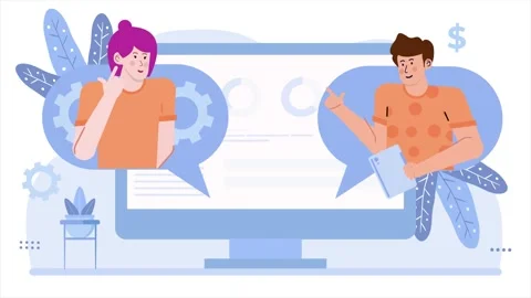 Two people engaged in conversation about technology sharing ideas and business Stock Footage 281825530