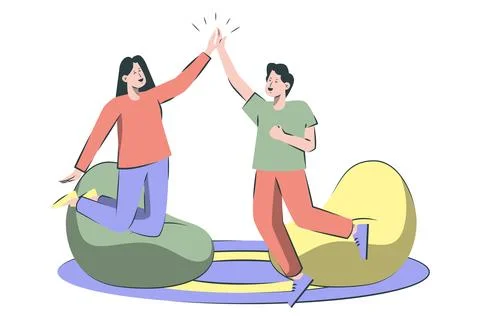Two People Giving a High-Five in Celebration Stock Illustration