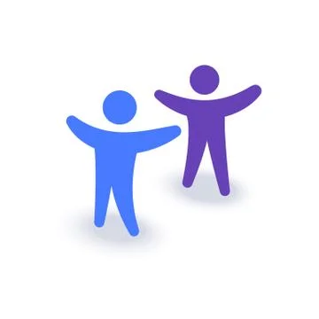 Two people with hands up. Logo or icon. Family symbol. Team company meeting Stock Illustration