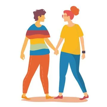 Two people holding hands, one is wearing a yellow shirt Stock Illustration