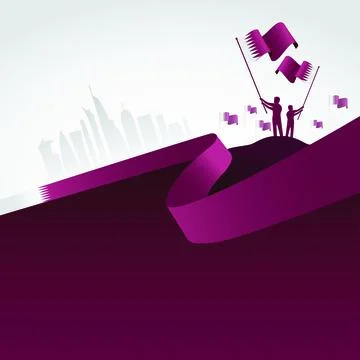 Two people holding Qatar flags Stock Illustration