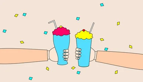 Two people holding up two cups of ice cream Stock Illustration