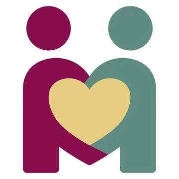 Two people hugging with heart vector. Concept of relationship, couple, unit.. Ilustração Stock