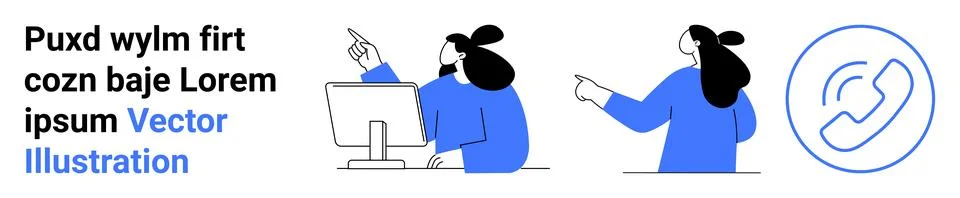 Two people interacting about a computer screen, gesturing to each other, and  Stock Illustration