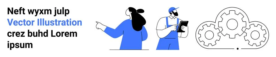 Two people interacting one pointing and the other holding a tablet, discussin Stockillustratie