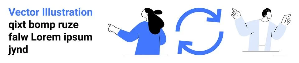 Two people interacting with repeat arrows symbolize refresh and continuous pr Stock Illustration