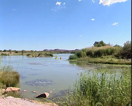 Two people kayaking down river Stock Footage 34315196