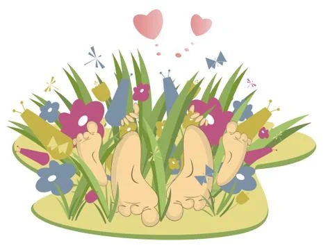 Two people make love lying on the grass isolated Stock Illustration