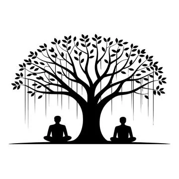 Two people meditating under tree isolated on transparent background Stock Illustration