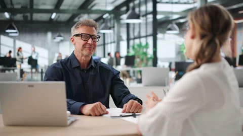 Two People In Office Talking During Important Job Interview Meeting Stock Footage 337225822