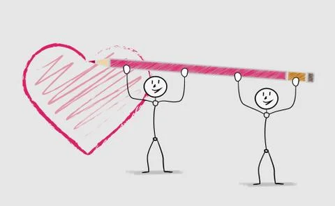 Two people paint one large heart Stock Illustration