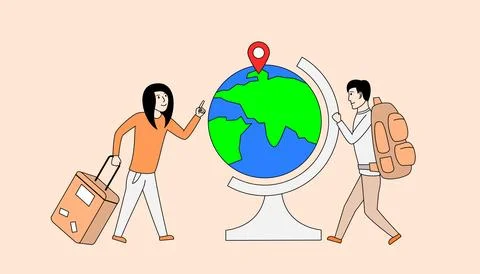 Two people plan to go on vacation Stock Illustration