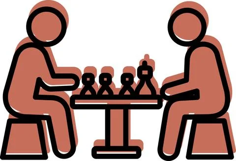 Two people playing chess at table Иллюстрация
