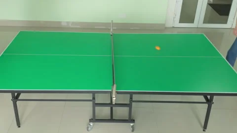 Two people playing slow motion ping pong game on professional green table t.. Stock Footage 312812469