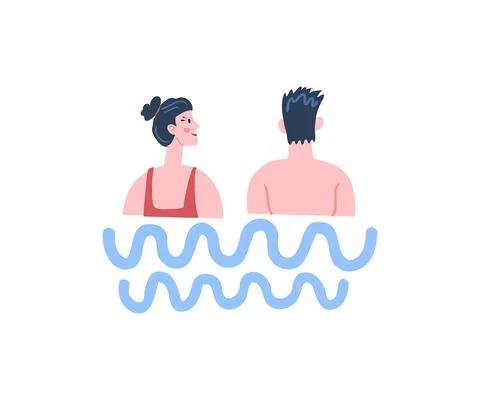 Two people in the pool. A simple doodle illustration. Swimming. Enjoy Stock Illustration