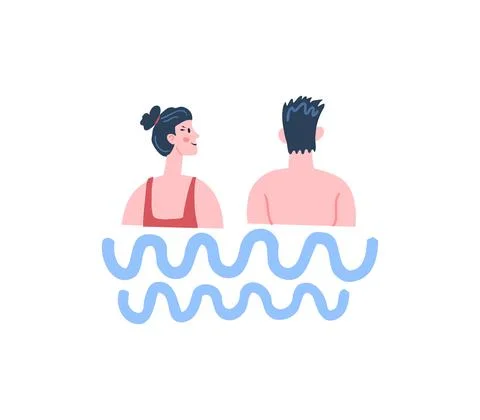 Two people in the pool. A simple doodle illustration. Swimming. Enjoy Stock Illustration