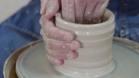 Two People at Pottery Master Class Workshop Dirty Hands Potters Are Working on Stock Footage 57999902