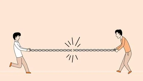 Two people pulling each other's chain until it breaks Stock Illustration