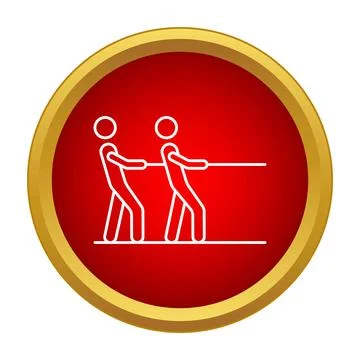 Two people pulling rope in teamwork competition icon Stock Illustration