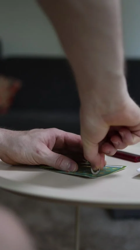 Two people scratching lottery ticket together Stock Footage 337848559