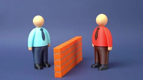 Two people separated by a brick wall. Misunderstandings and language barriers. Stock Footage 335837005